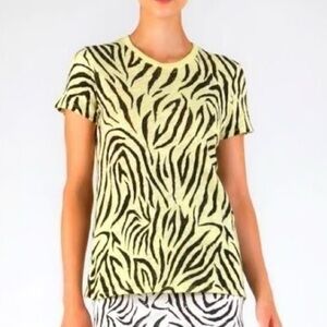 ATM Zebra Print Slub Jersey Schoolboy Crew Tee in Yellow Black Size M